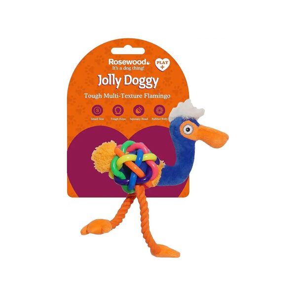 Multi Texture Flamingo Toy with Soft Plush Body and Rubber Shell