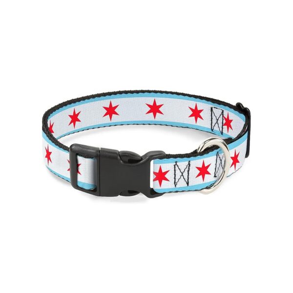 Multicolor Chicago Flag Polyester Dog Collar 5 Wide Large Size