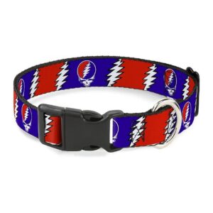 Multicolor Dog Collar Polyester 15-26" Neck Size Lightning Bolt Pattern Red White Blue