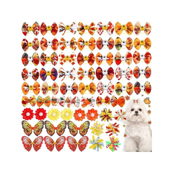 Multicolor Dog Hair Bows with Rubber Bands for Holiday Parties and Festive Occasions