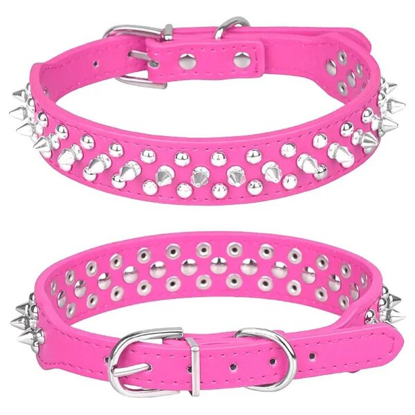 Mushroom Rivet Studded PU Leather Spiked Dog Collar for Pet Collars, Size M, Hot Pink