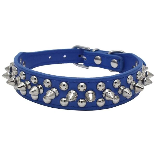 Mushroom-Studded Soft Leather Collar for Small, Medium, and Large Dog Breeds Dark Blue