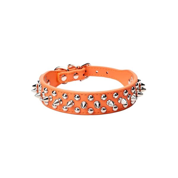 Mushrooms Spiked Rivet Studded Orange Microfiber Leather Adjustable Pet Collars