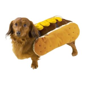 Mustard-Themed Large Dog Hotdog Costume for Halloween Celebrations