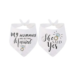 My Humans Are Getting Married She Said Yes White Dog Bandana for Small to Large Breeds