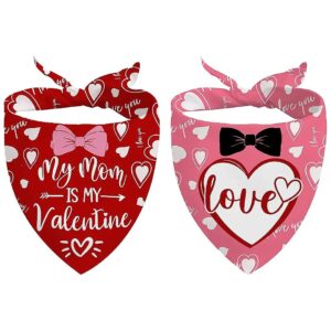 My Mom is My Valentine Love Triangle Adjustable Dog Bandanas for Small and Medium Dogs