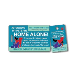 My Pets Are Home Alone Alert Card and Key Tag with Medical ID and Contact Details