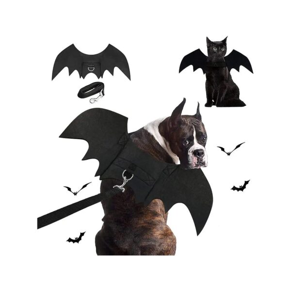 Mysterious Bat Wing Dog and Cat Costume with Adjustable Leash for Halloween Party Fun