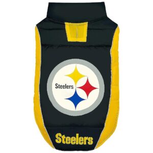 NFL Pittsburgh Steelers Puffer Vest for Dogs and Cats, Small, Warm and Waterproof