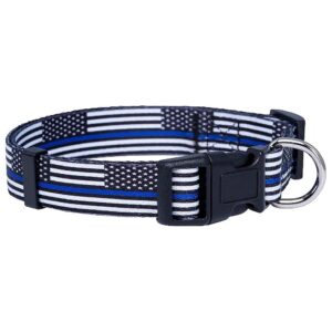 Native Pup Black and Blue Thin Blue Line Flag Dog Collar Medium Adjustable