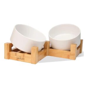 Natural Bamboo Elevated Pet Bowls with Adjustable Stand for Small Medium Dogs and Cats