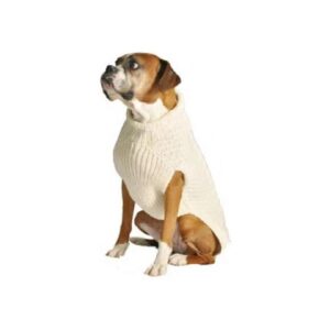 Natural Cable Knit Wool Dog Sweater - Large Dog