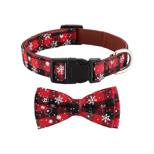 Natural Cotton Dog Collar with Adjustable Bow and Soft Padded Neckband for Christmas Fun