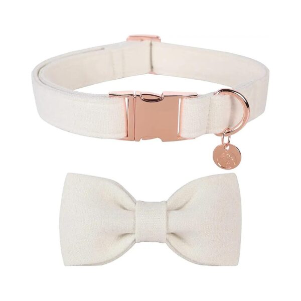 Natural Cotton Dog Collar with Removable Bow Tie for Small Medium Large Dogs