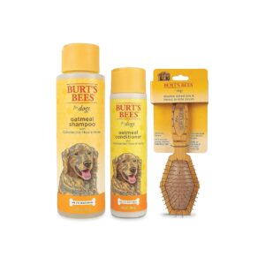 Natural Dog Grooming Kit with Oatmeal Shampoo, Conditioner, and Brush for Soft Coat