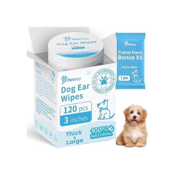 Natural Ear Care Wipes for Pets, Remove Dirt, Wax, and Odor, 125 XL Pieces