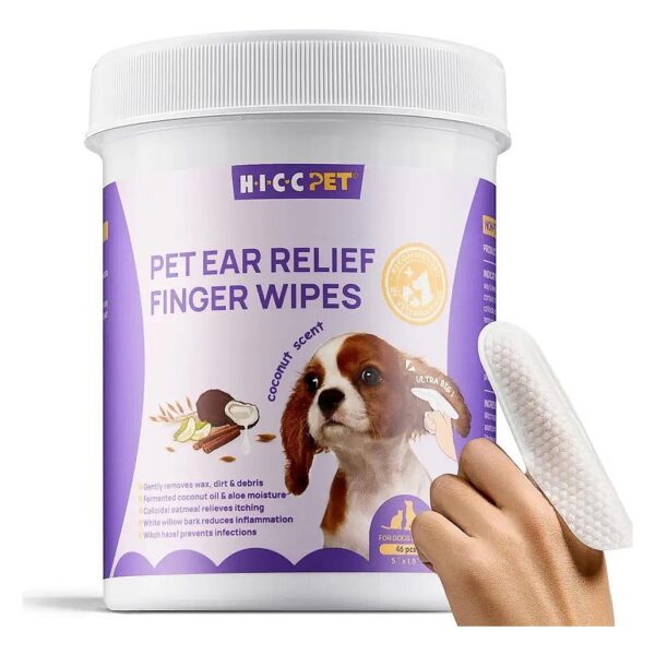 Natural Ear Cleaner Wipes for Dogs and Cats with Fresh Coconut Scent