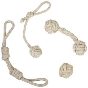 Natural Fibre Rope Dog Toys - 4 Pack for Teeth Cleaning and Play