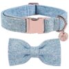 Natural Hemp Cotton Dog Collar with Adjustable Bow for Small Dogs Blue