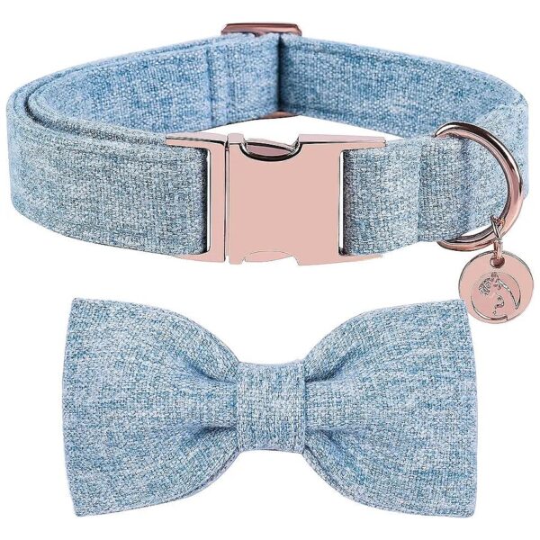 Natural Hemp Cotton Dog Collar with Adjustable Bow for Small Dogs Blue