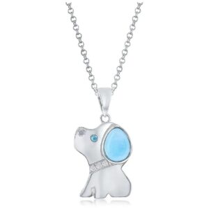 Natural Larimar Gemstone Paw Print Necklace in Sterling Silver for Dog Lovers