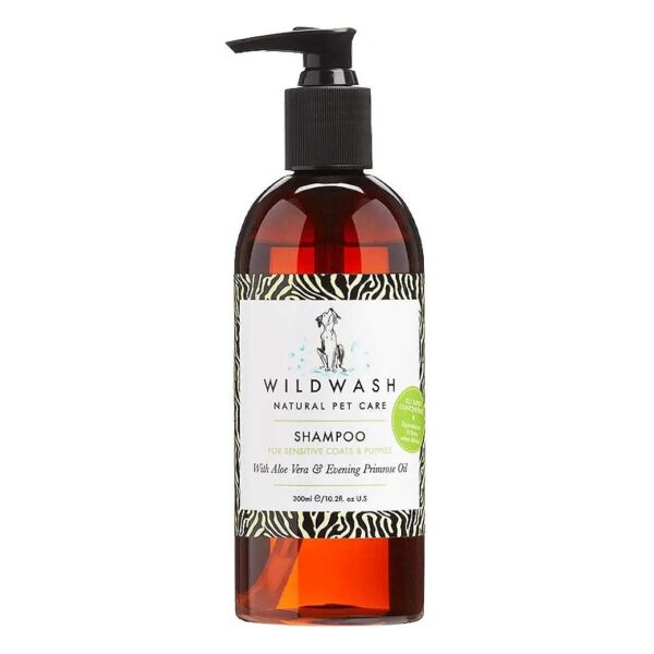 Natural Pet Shampoo for Sensitive Coats and Puppies with Aloe Vera and Evening Primrose