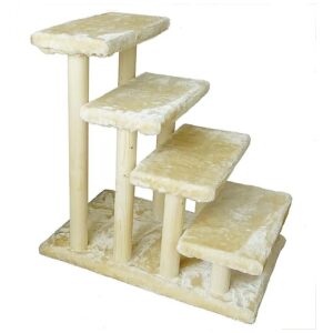 Natural Pinewood Pet Stairs for High Beds and Couches with Detachable Beige Carpet