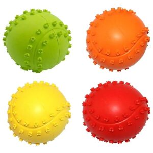 Natural Rubber Squeaky Dog Play Balls, Interactive and Training, for Small Medium Pets