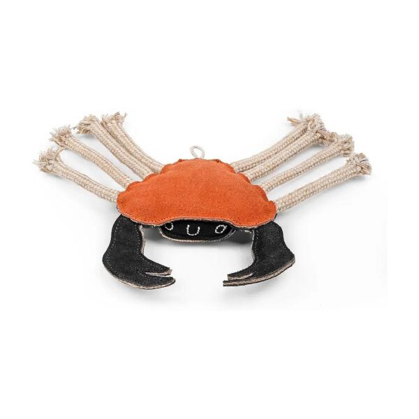 Natural Suede Leather and Cotton Rope Dog Toy with Crab Design for Small and Medium Dogs