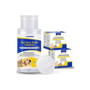 Naturally Gentle Tear Stain Cleaner for Dogs and Cats with Soft Pearl Cotton Wipes