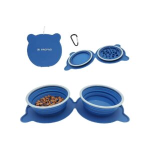 Navy Blue Collapsible Silicone Dog and Cat Feeding Bowls with Portable Carry Case