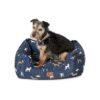 Navy Blue Dog Bed with Raining Dogs Print and Removable Cushion