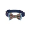 Navy Blue Dog Collar with Handmade Paisley Print Bow Tie and Adjustible Neck