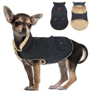 Navy Blue Fleece & Turtleneck Dog Winter Coat with Leash Hole