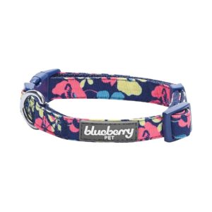 Navy Blue Floral Print Adjustable Dog Collar for X-Small Dogs