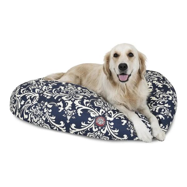 Navy Blue Large Round Dog Bed with Waterproof Slipcover and Removable Washable Cover