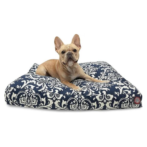 Navy Blue Medium Rectangle Indoor Outdoor Pet Dog Bed with Removable Washable Cover