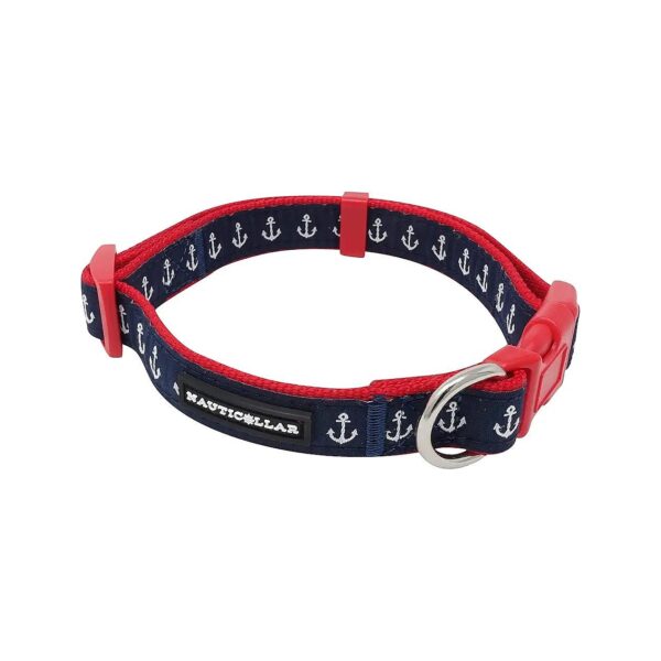 Navy Blue Nylon Anchor Ribbon Collar with Small Size and Snap Closure