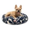 Navy Blue Small Round Indoor Outdoor Pet Bed with Removable Washable Cover