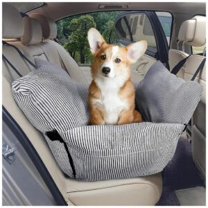 Navy Blue Striped Dog Car Seat Bed and Booster for Large Medium Dogs Under 60 lbs