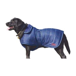 Navy Blue Tweed Dog Coat with Full Wrap Chest and Belly Closure