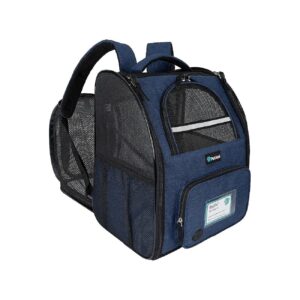 Navy Pet Backpack Carrier with Expandable Design for Small to Medium Dogs and Large Cats