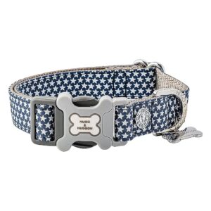 Navy Star Adjustable Nylon Dog Collar with Safety Buckle and Padded Comfort