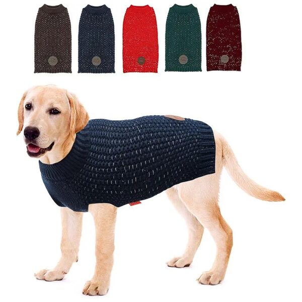 Navyblue Small Dog Sweater with Reflective Yarn for Warmth and Visibility on Leash