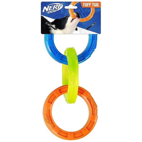 Nerf-Quality Rubber 3-Ring Tug Dog Toy for Durable Play everyday