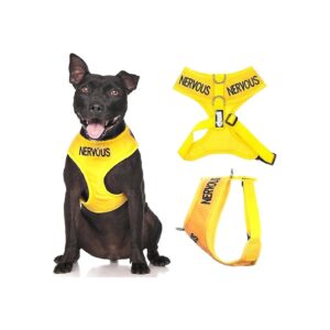 Nervous Yellow Medium Waterproof Adjustable Dog Harness with Prevention Alert Warnings