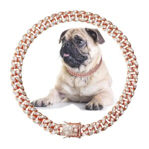 Nickel-Free and Lead-Free Rose Gold Cuban Link Dog Chain Collar with Secure Buckle