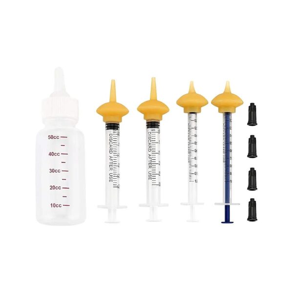 Nipple Feeding System for Small Dog Breed Animals with Easy-Use Syringes and Bottle