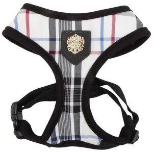 No Choke Adjustable Chest Belt Checkered Pattern Dog Harness Black