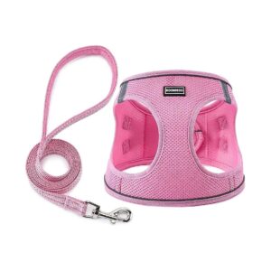 No Choke Adjustable Pet Harness with Reflective Leash Set for Small to Large Size Pets